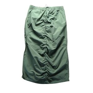 LOVE TREE Parachute Cargo Skirt Olive Green Ruched Utility Gorpcore Waist Midi M